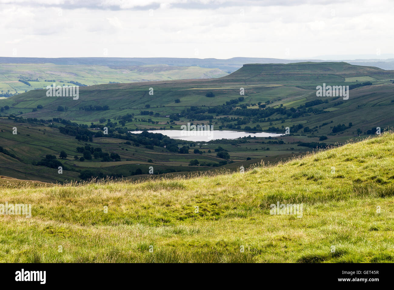 The Beautiful Wensleydale View of Semerwater and the Flat Topped Addlebrough Hill in the Yorkshire Dales National Park England United Kingdom UK Stock Photo