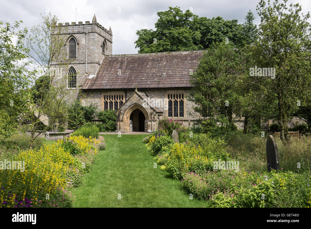 The Beautiful Anglican Parish Church of Saint  Mary's in Kettlewell Village Yorkshire Dales National Park England United Kingdom UK Stock Photo