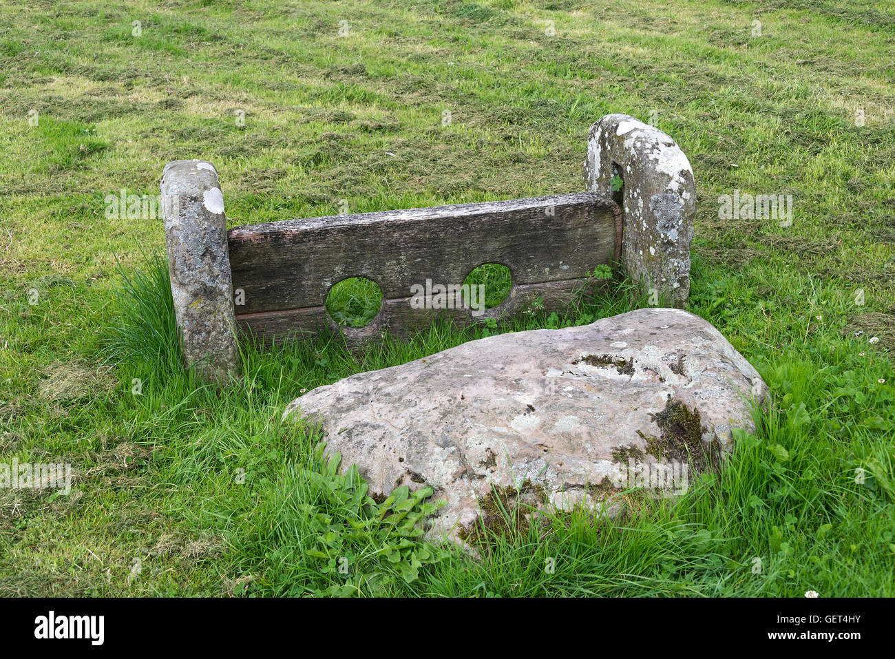 A Set of Stocks in the Village of Bainbridge Yorkshire Dales National Park England United Kingdom UK Stock Photo