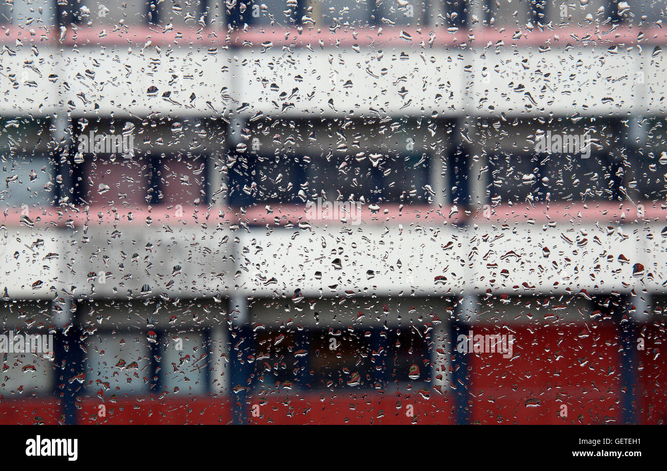 Raindrops on a bus window, Nuuk, Greenland Stock Photo