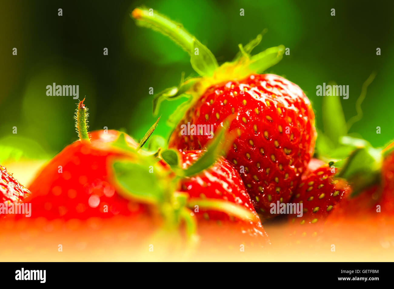 fresh strawberries closeup on the blurry background Stock Photo - Alamy