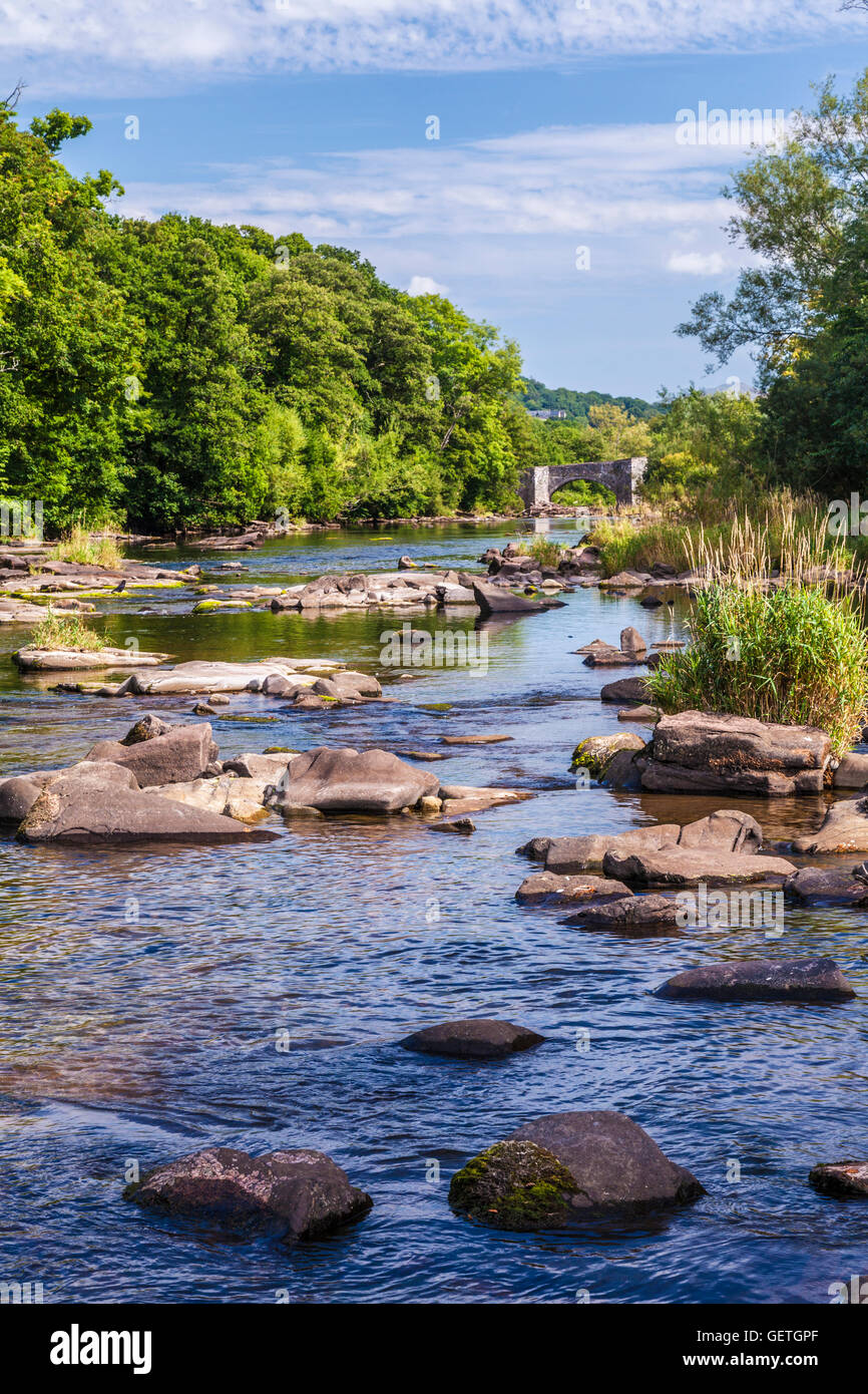 The River Usk near Llangynidr Bridge in the Brecon Beacons National Park. Stock Photo