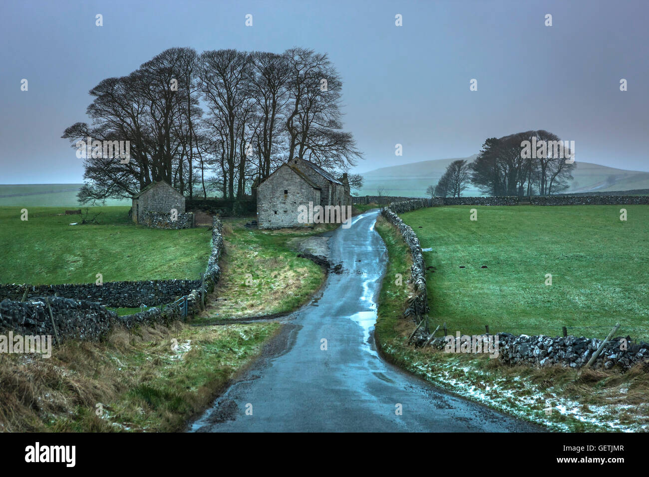 Approaching snowstorm in the Derbyshire Dales. Stock Photo