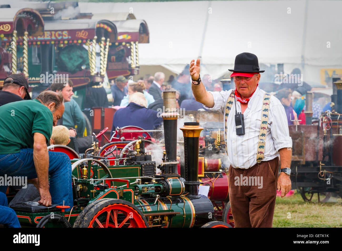 Marshalling the miniature steam engines at a rally. Stock Photo