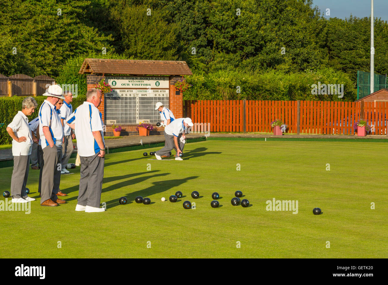 Bowls match at a village bowls club. Stock Photo