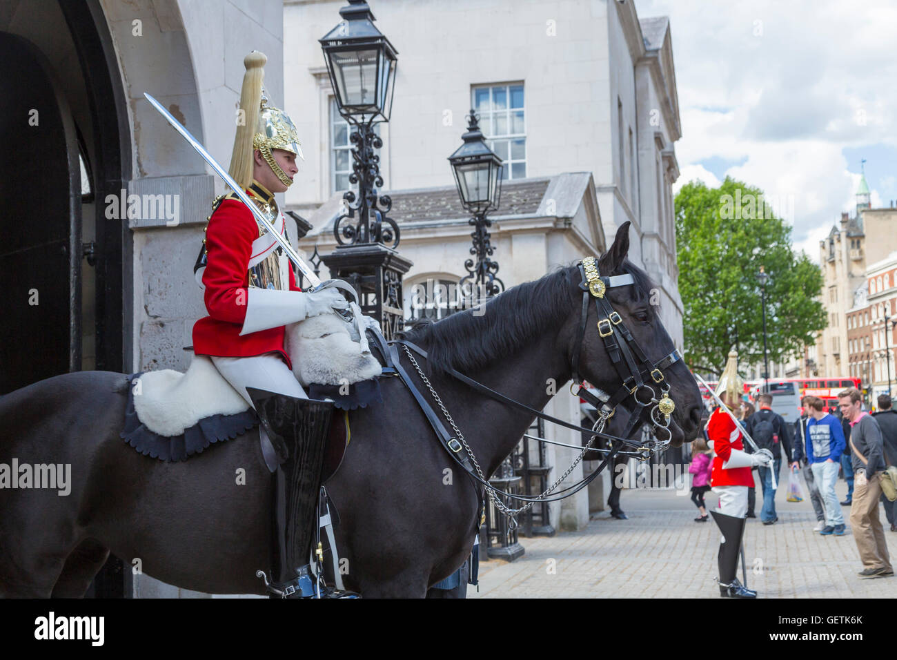 Mounted guard at the entrance to Horseguards Stock Photo Alamy