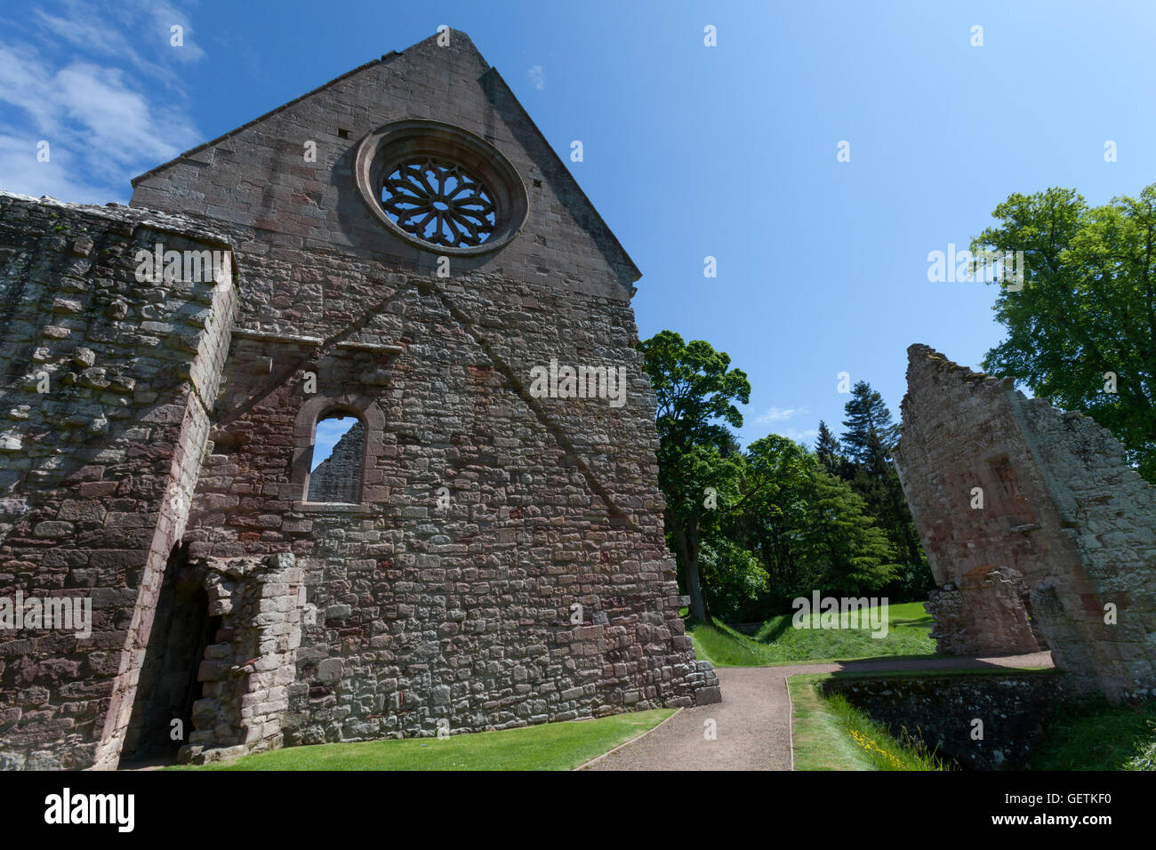Dryburgh Abbey south part and Porters Lodge , Dryburgh, Scottish Borders, Scotland. Stock Photo