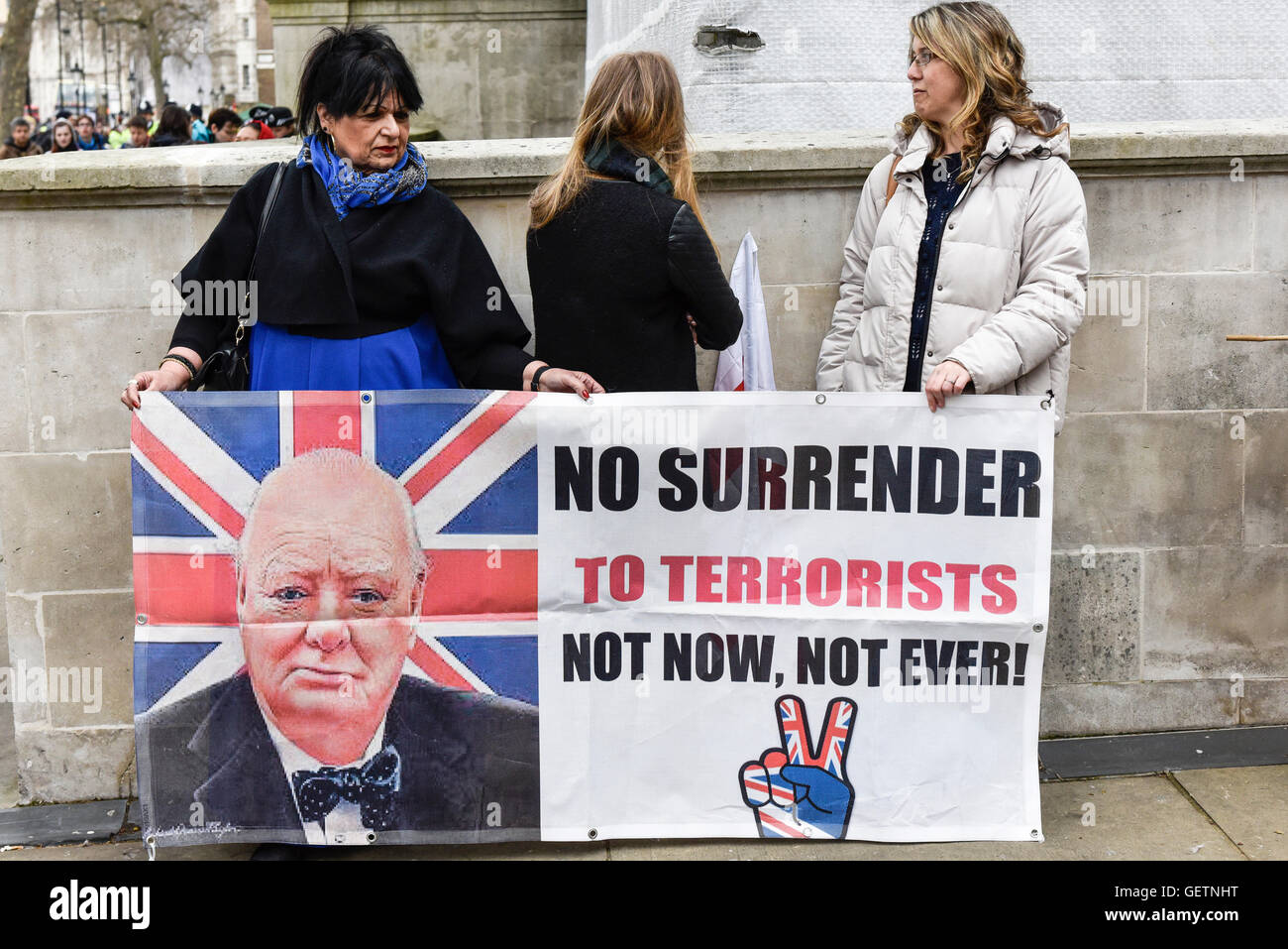 Members of Pegida demonstrating in Whitehall. Stock Photo