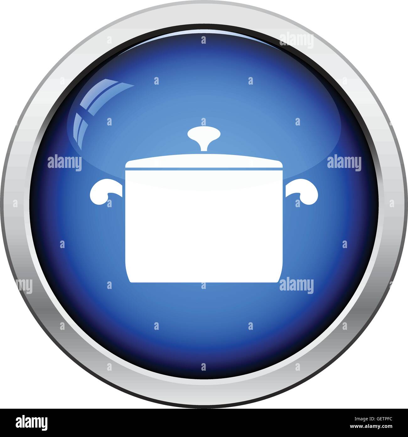 Kitchen pan icon. Glossy button design. Vector illustration Stock ...