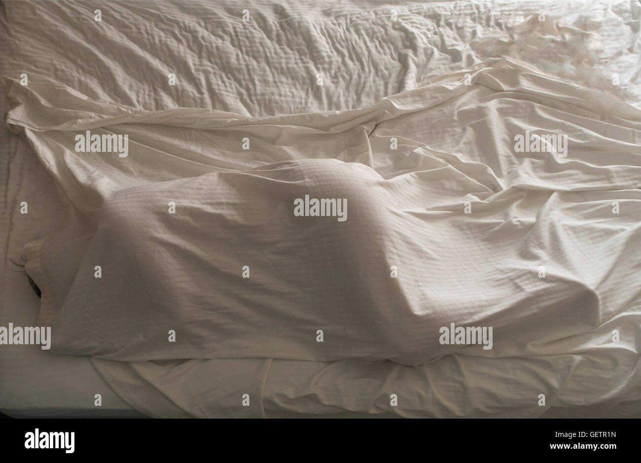 Woman Sleeping Under Bed Sheets Stock Photo 112412321 Alamy