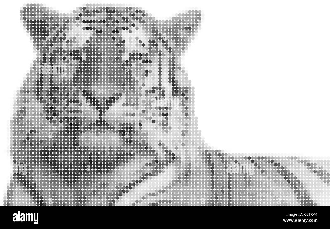 Dotted vector illustration of a tiger in black and white. Abstract design. Stock Vector