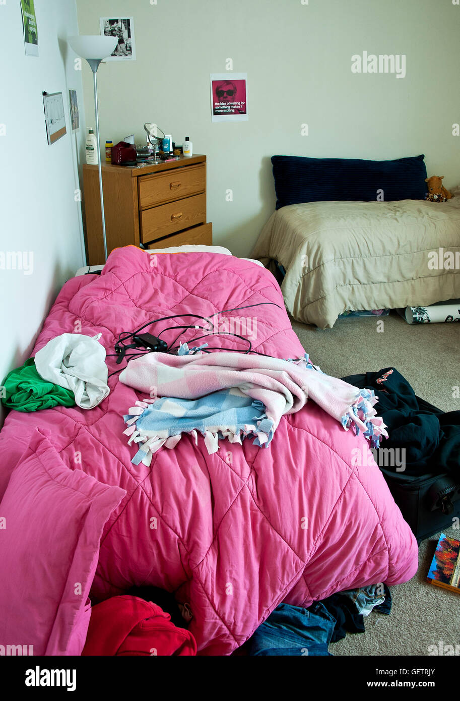 Messy college dorm room. Stock Photo