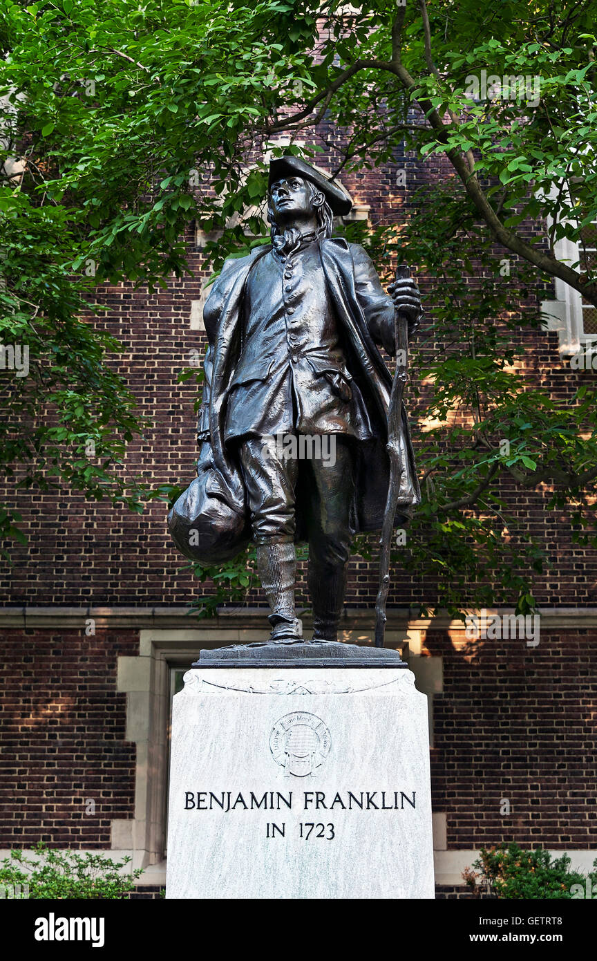 Young Ben Franklin sculpture on campus of the University of Pennsylvania. Stock Photo