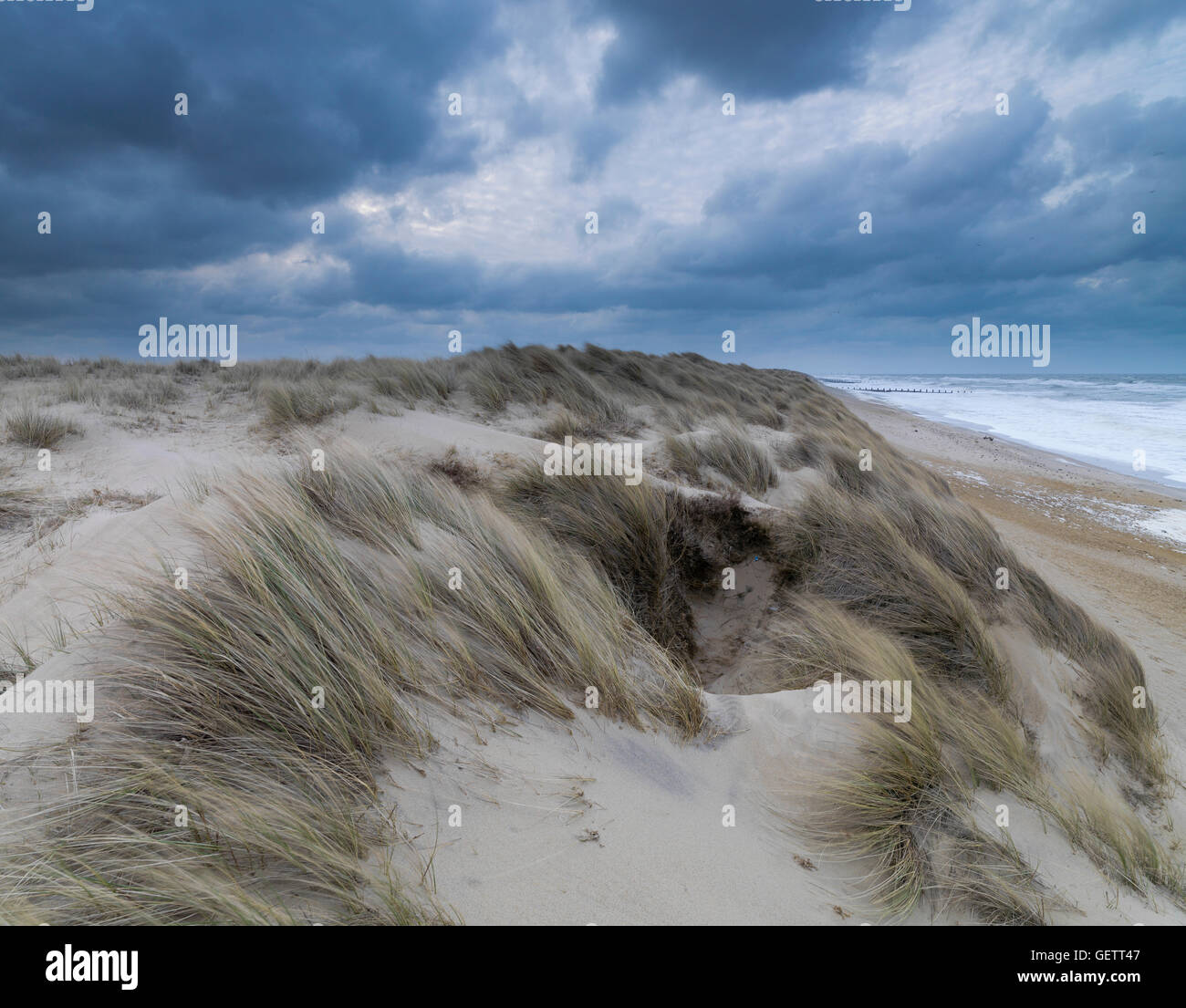 Stormy conditions on the Norfolk Coast at Horsey. Stock Photo