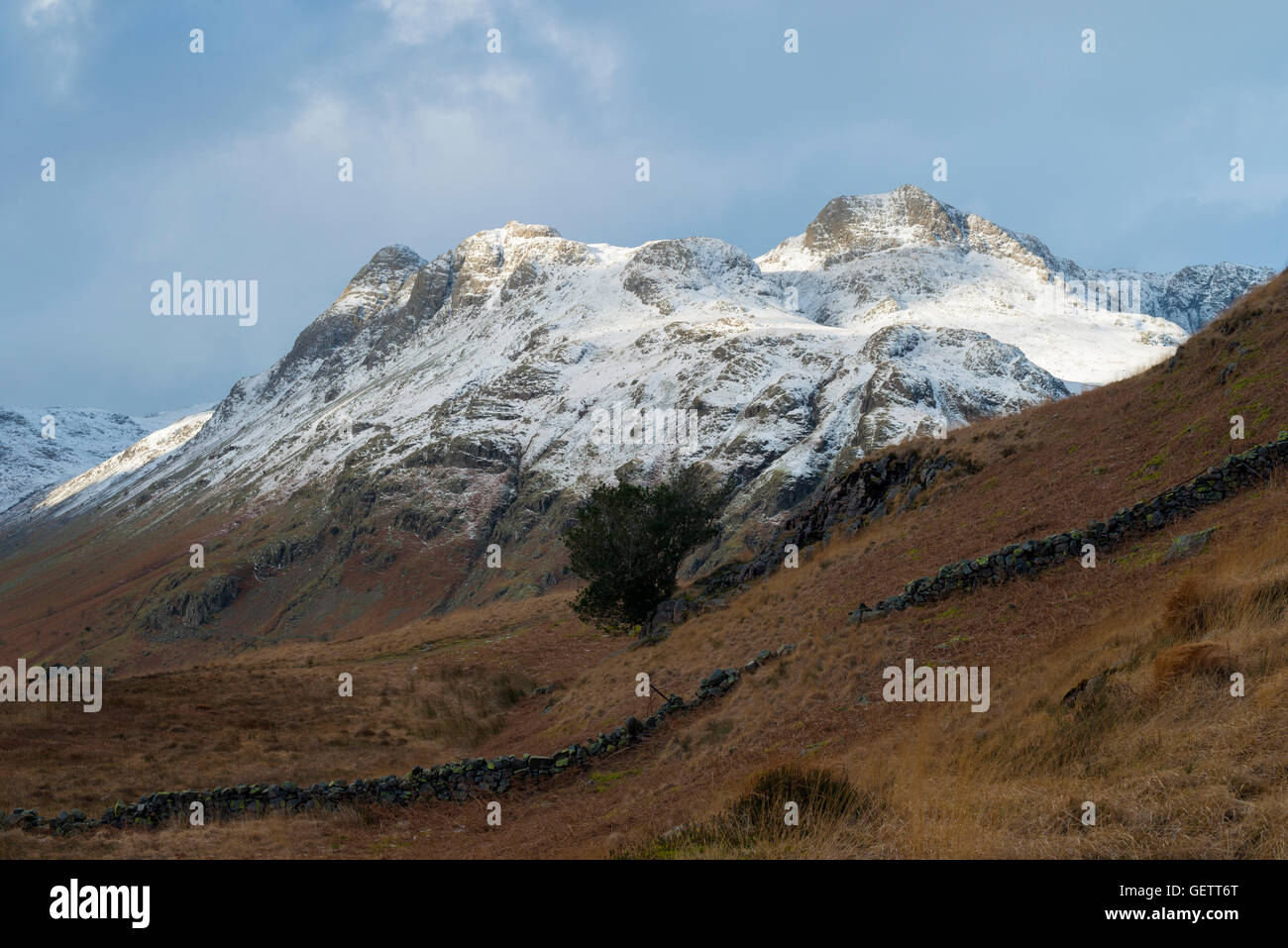 A view of the Langdale Pikes from Side Pike. Stock Photo