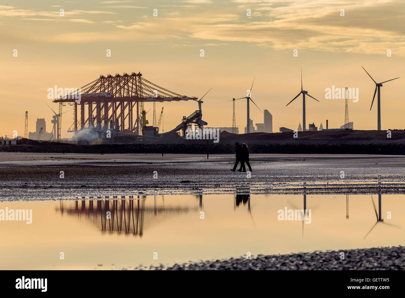 Locals walking on the beach at Crosby near Liverpool Stock Photo Alamy