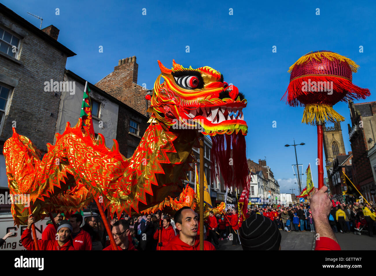 Dragon dance at Chinese New Year in Liverpool. Stock Photo