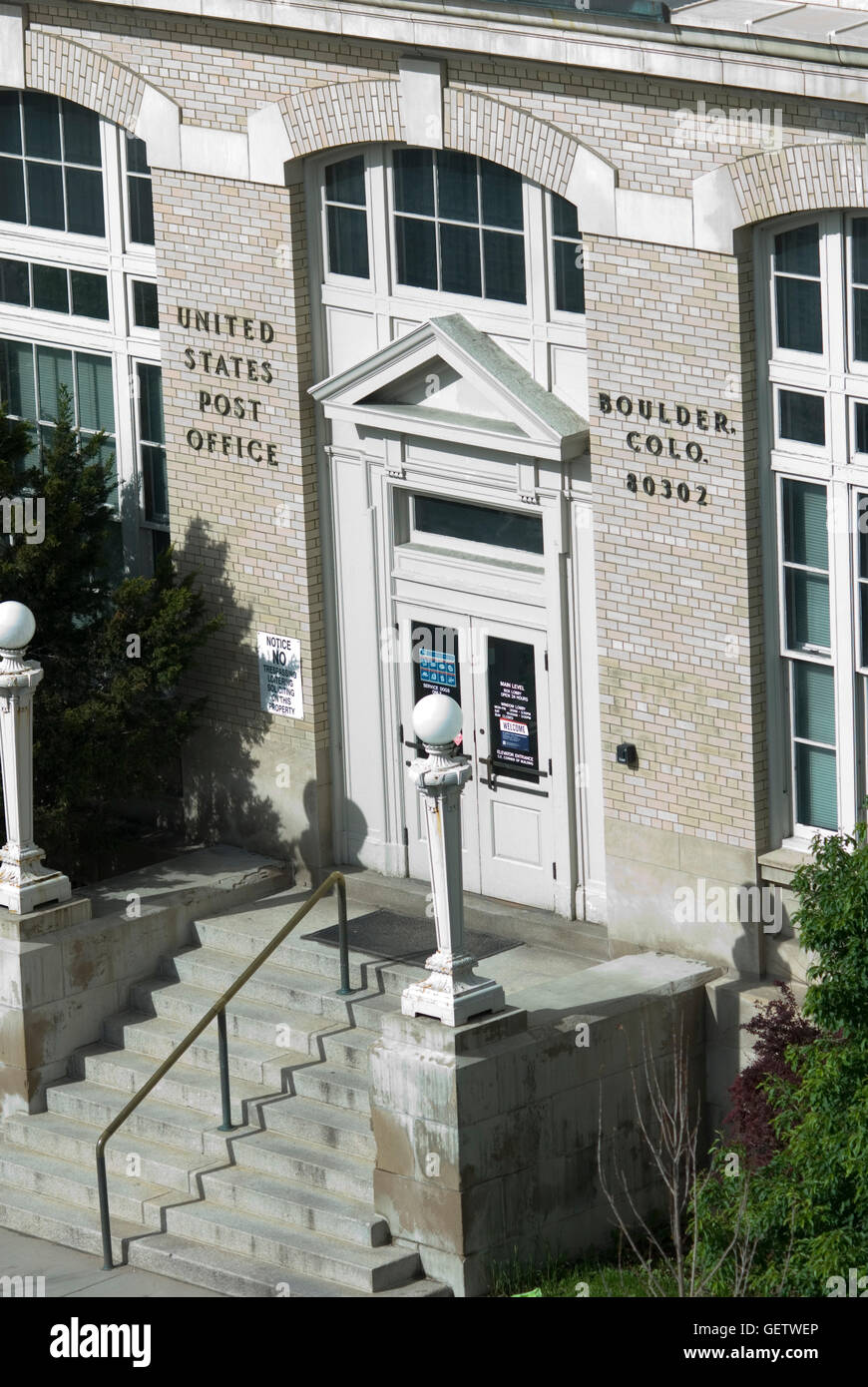 High view of Boulder's Downtown U.S. Post office entrance on 15th St Stock Photo Alamy