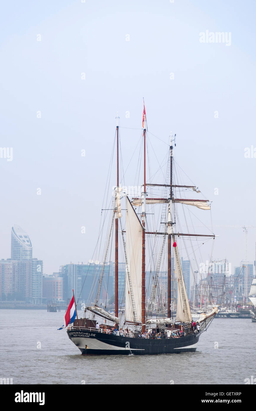 The Oosterschelde which is a restored Dutch sailing ship and taking part in the 2014 London Tall Ships festival. Stock Photo