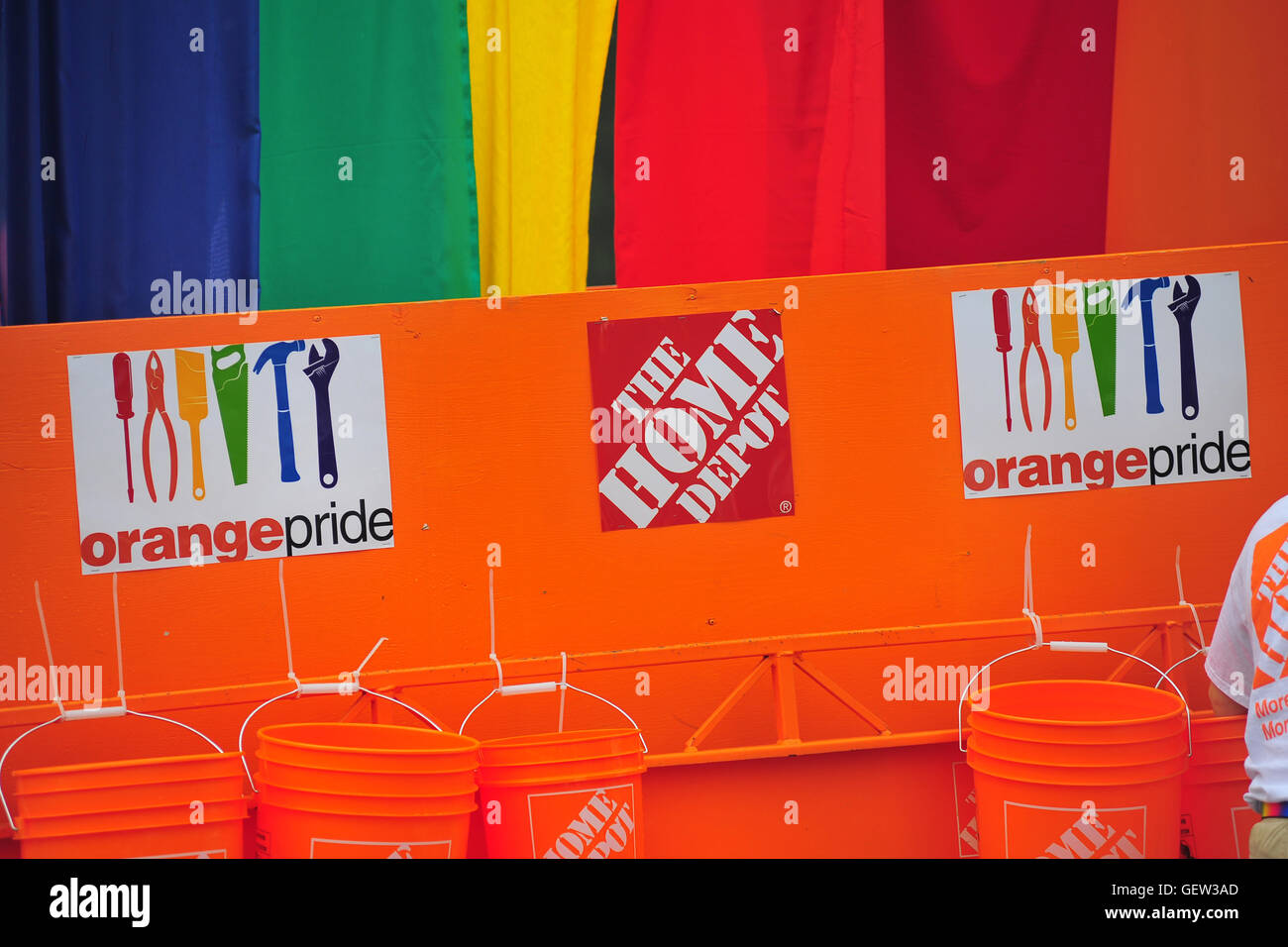 A Home Depot display during a Pride parade in the Canadian city of London, Ontario. Stock Photo