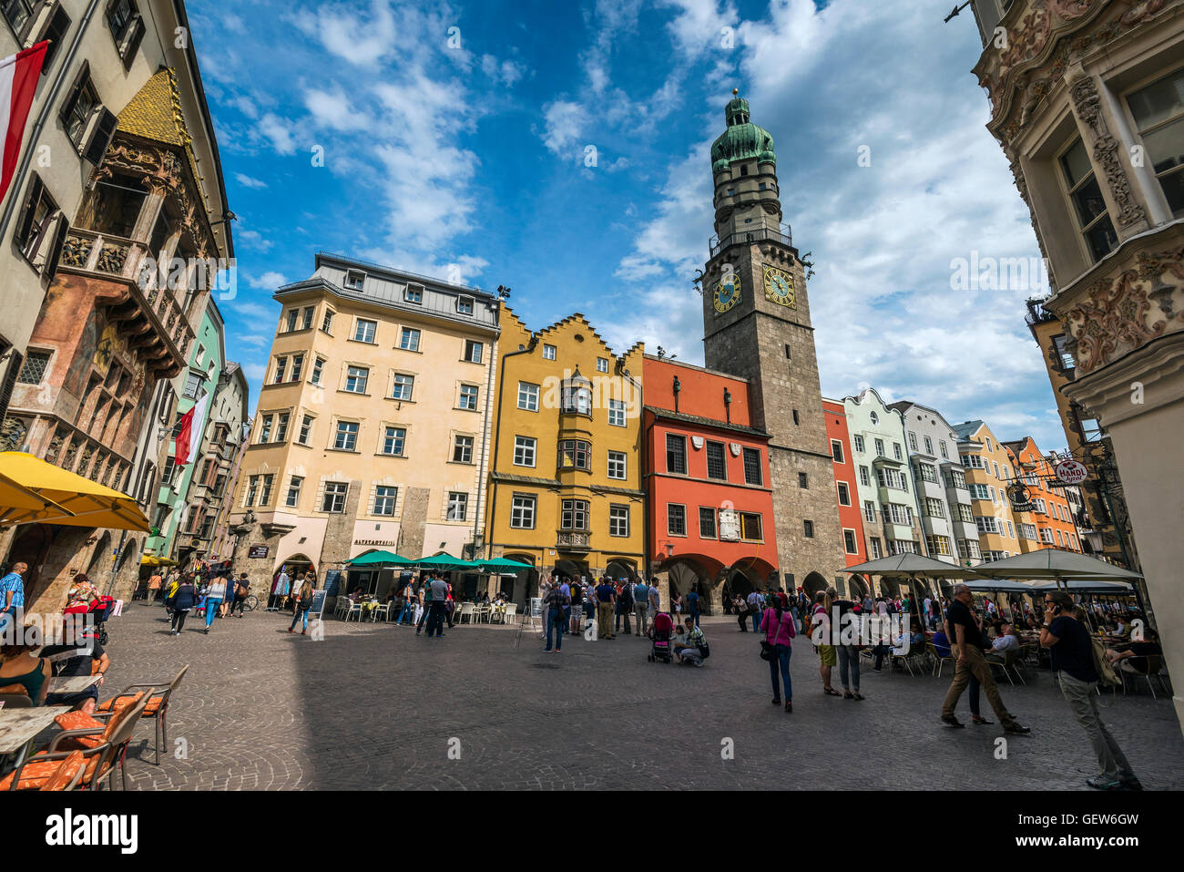 The City Tower or Stadtturm, Innsbruck, Tyrol, Austria Stock Photo