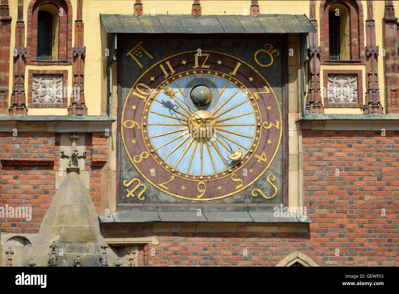 Astronomical clock on the Old Town Hall on Market Square of Wroclaw