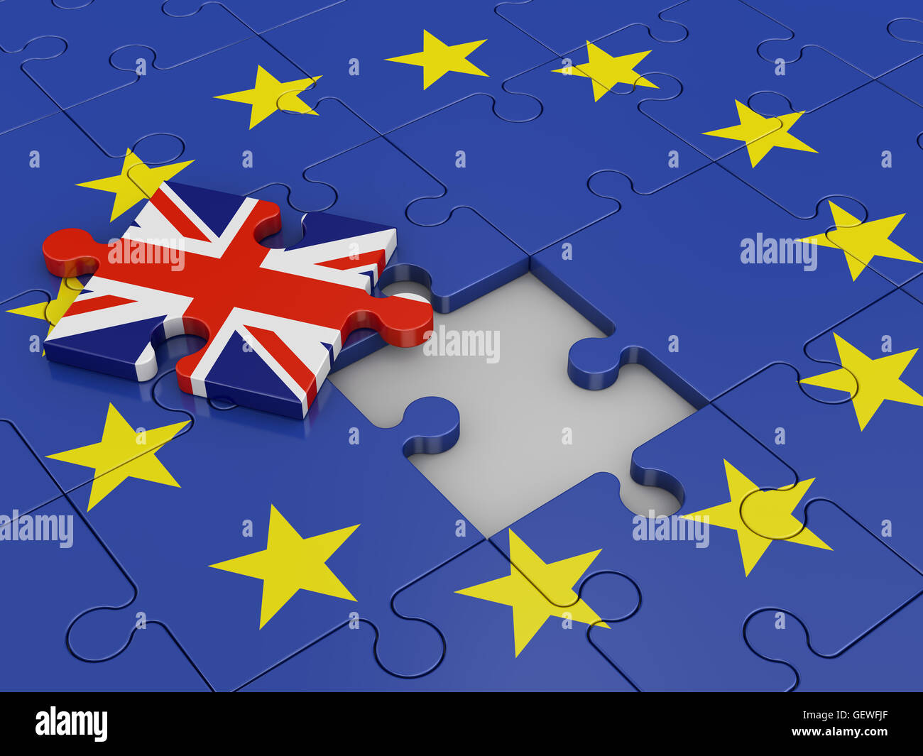 puzzle with a flag of the European Union and the United Kingdom.3D ...