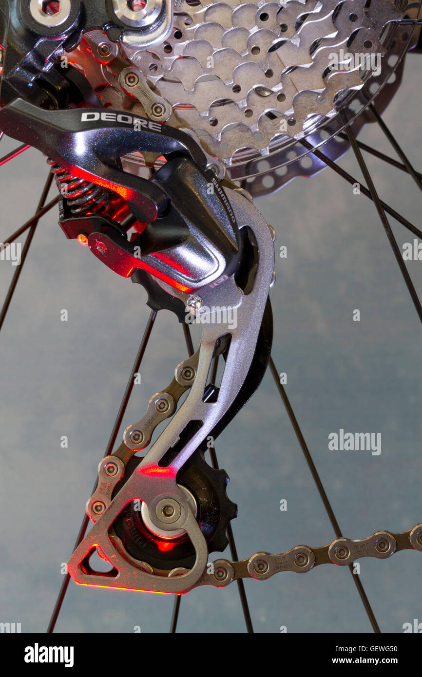 Rear derailleur on bicycle Stock Photo Alamy