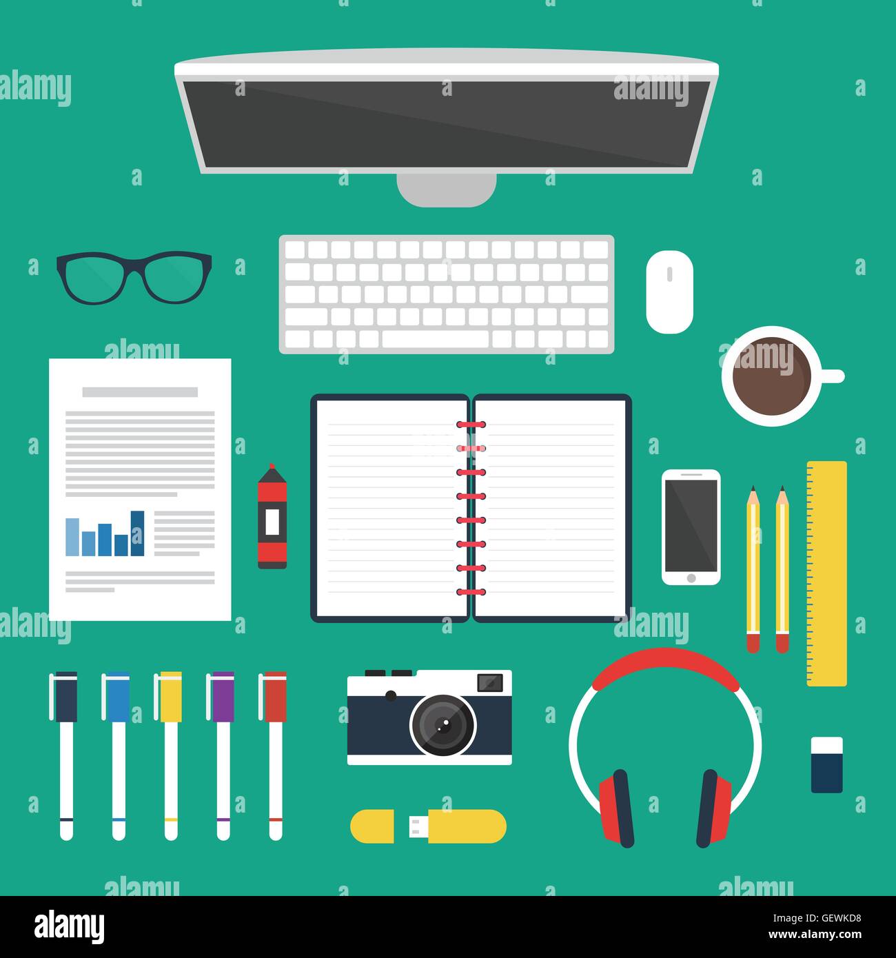 Office desk with work essentials vector design. Stock Vector by