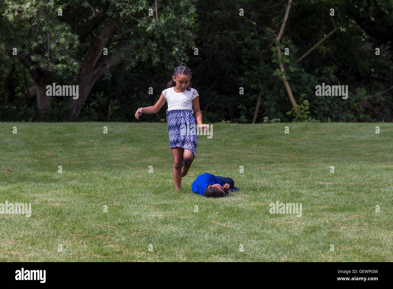 boy and girl, playing, Sonoma State University, city, Rohnert Park, Sonoma County, California Stock Photo
