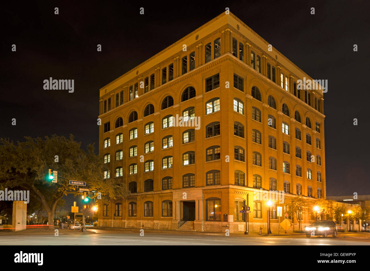 Texas School Book Depository at night. Stock Photo