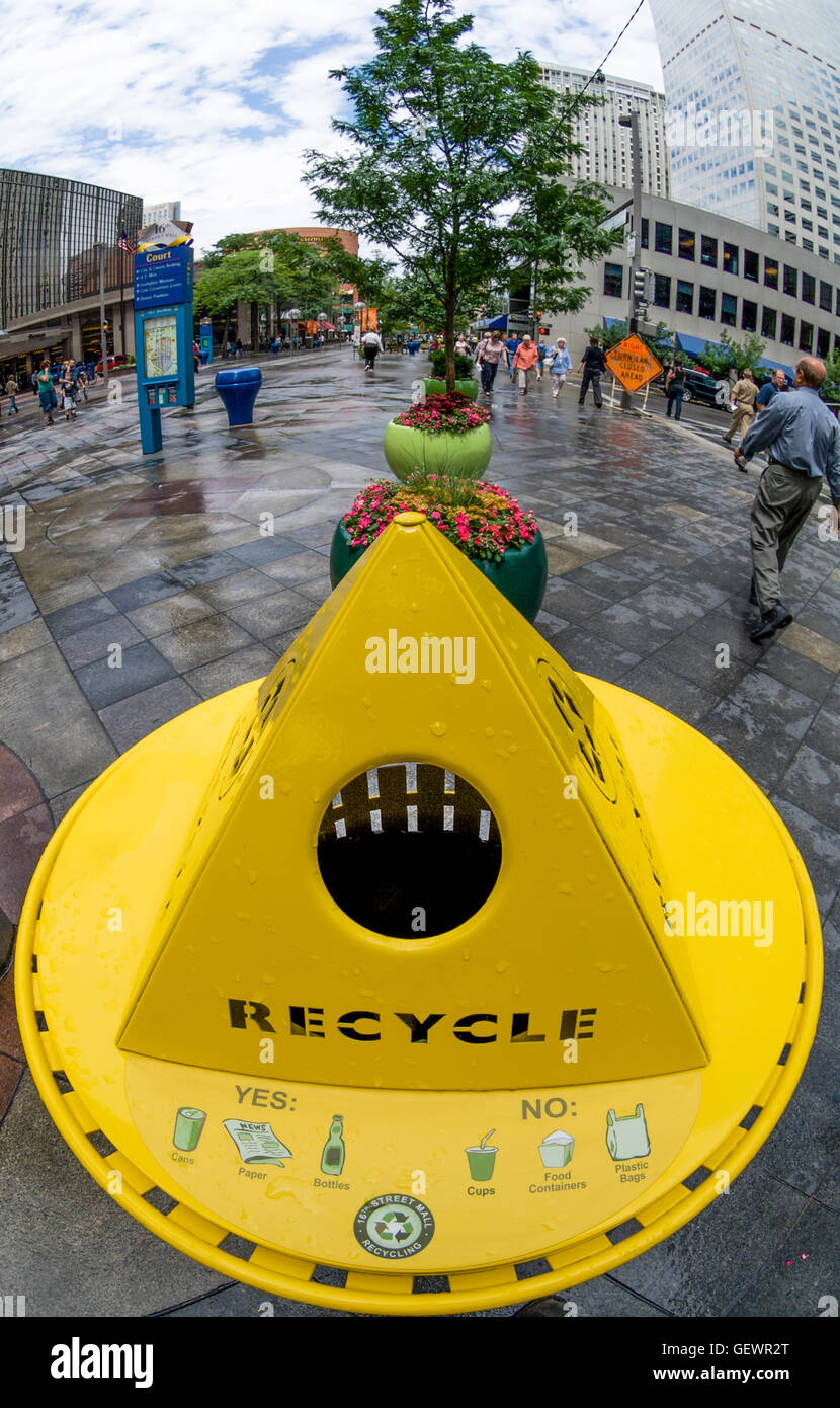 Detail of recycling container in Denver. Stock Photo