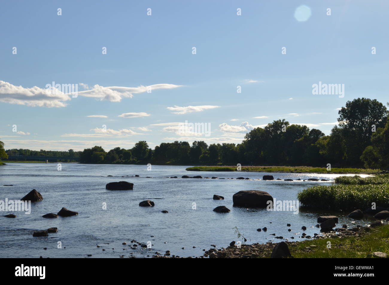 Sunny day at the train bridge Stock Photo