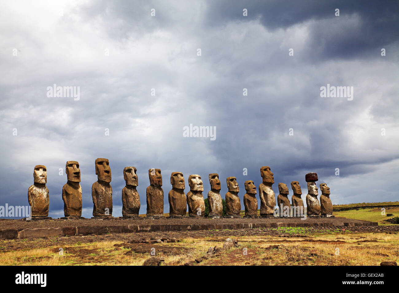 Ancient sculptures on Eastern Island (Rapa Nui) in Polynesia, Chile ...