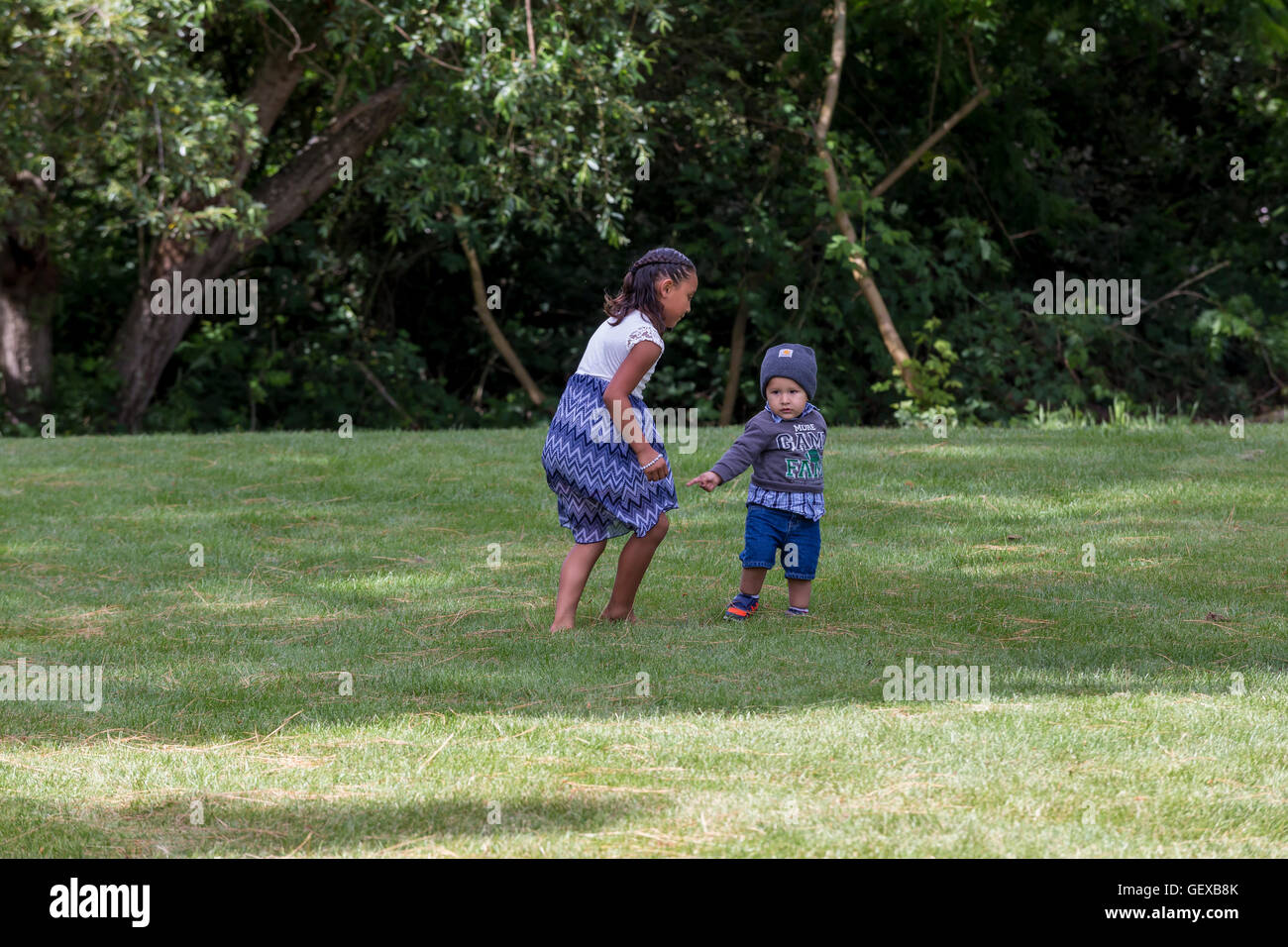 boy and girl, playing, Sonoma State University, city, Rohnert Park, Sonoma County, California Stock Photo