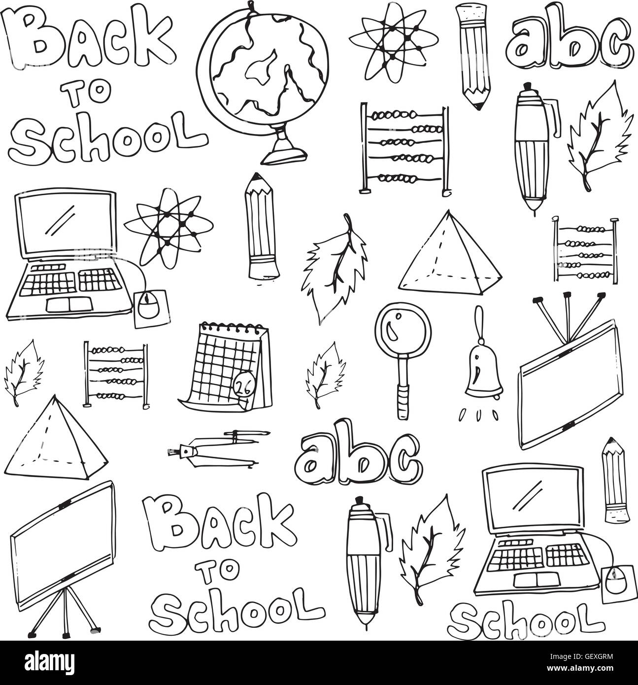 School Tools Doodle Art Vector Stock Vector Images Alamy