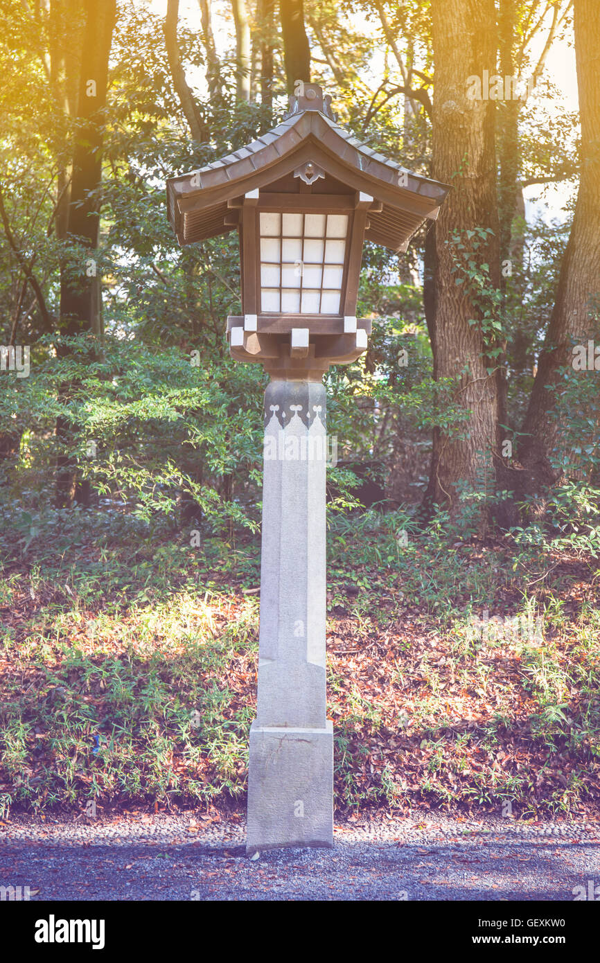 Japanese lamp at Meiji Jingu Shrine, Harajuku, tokyo, japan Stock Photo