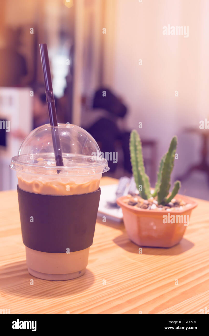 ice coffee on wooden table Stock Photo