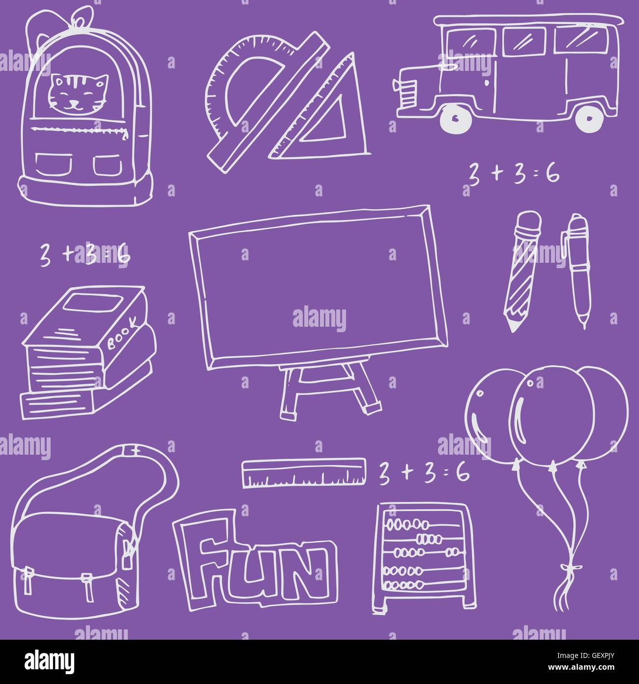 On Purple Backgrounds School Education Doodles Stock Vector Art