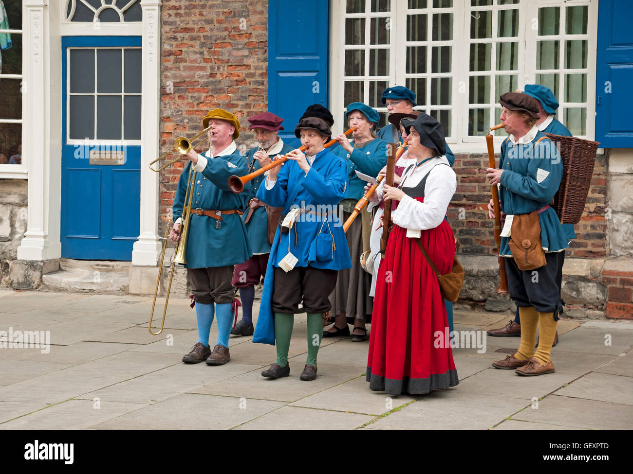 Musicians at the Mystery Plays. Stock Photo