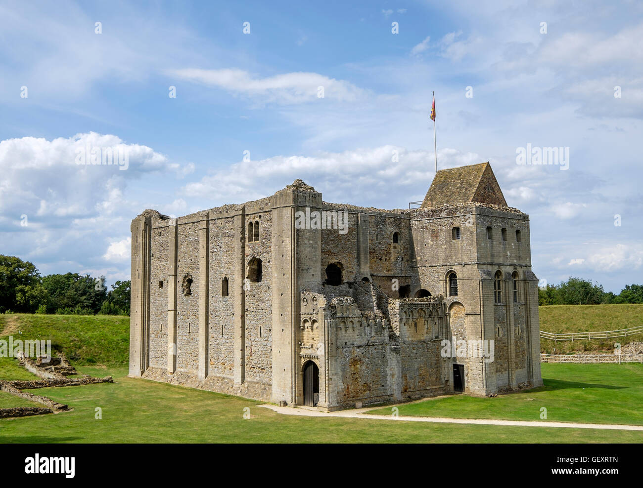 The Norman keep of Castle Rising on a sunny summers day. Stock Photo