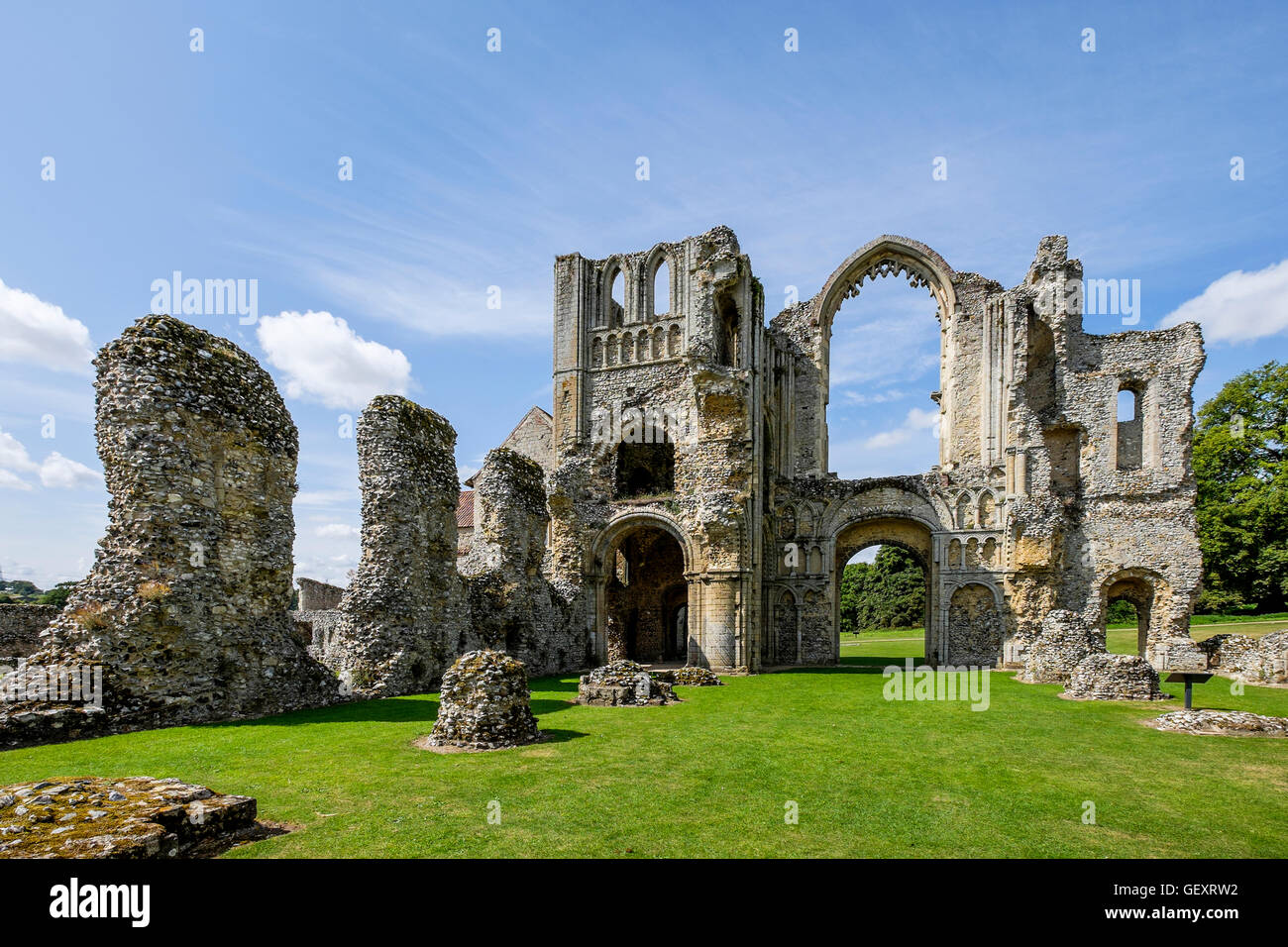 The ruins of Castle Acre Priory on a sunny day. Stock Photo