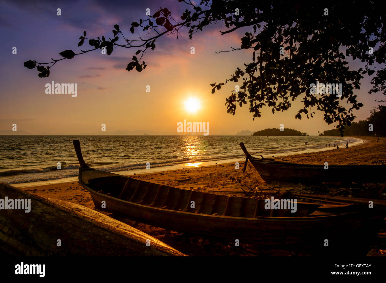 Summer sunrise at Andaman seaside, Krabi province, Southern Thailand. Stock Photo