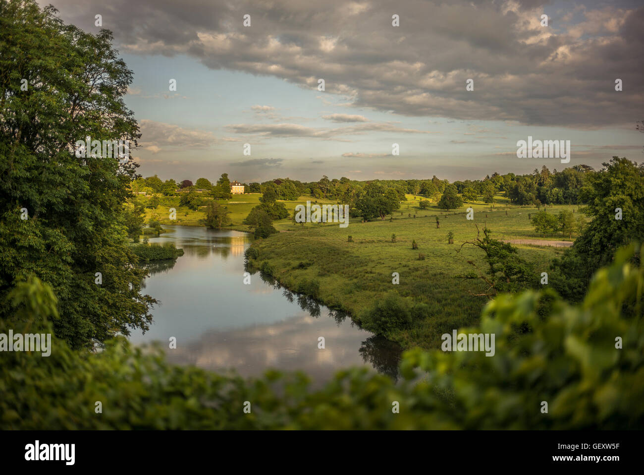 A view towards a classic English Country House in Somerset. Stock Photo