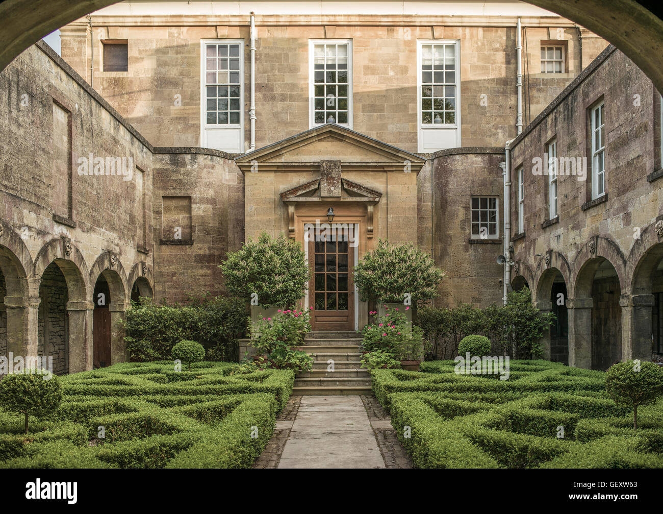 The courtyard of a classic English Country House in Somerset. Stock Photo