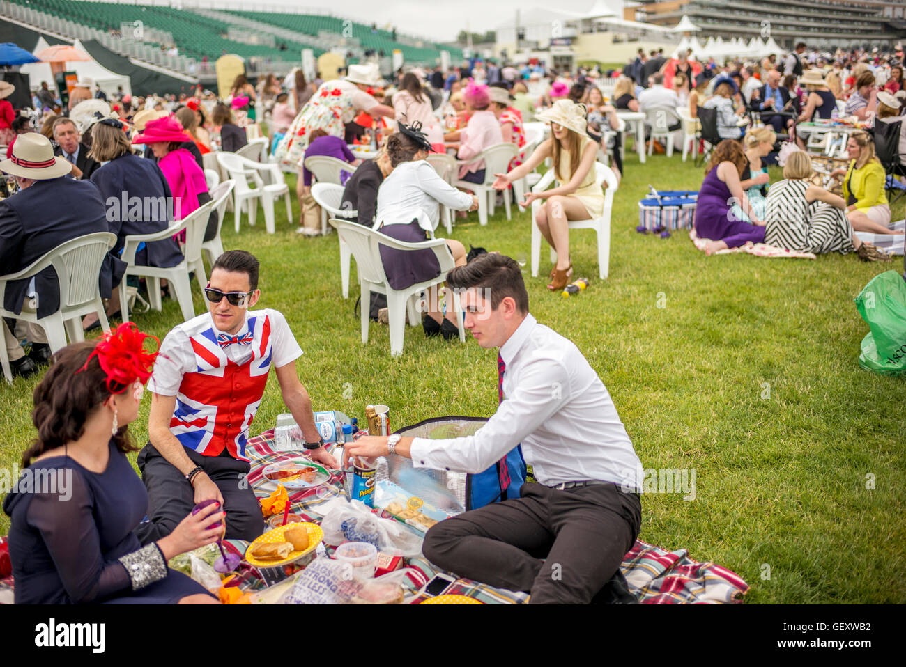 Crowds enjoying Ladies Day at Ascot Racecourse. Stock Photo