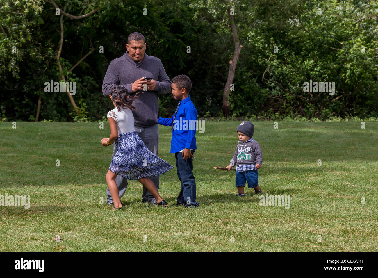 boys and girl, family, playing, Sonoma State University, city, Rohnert Park, Sonoma County, California Stock Photo