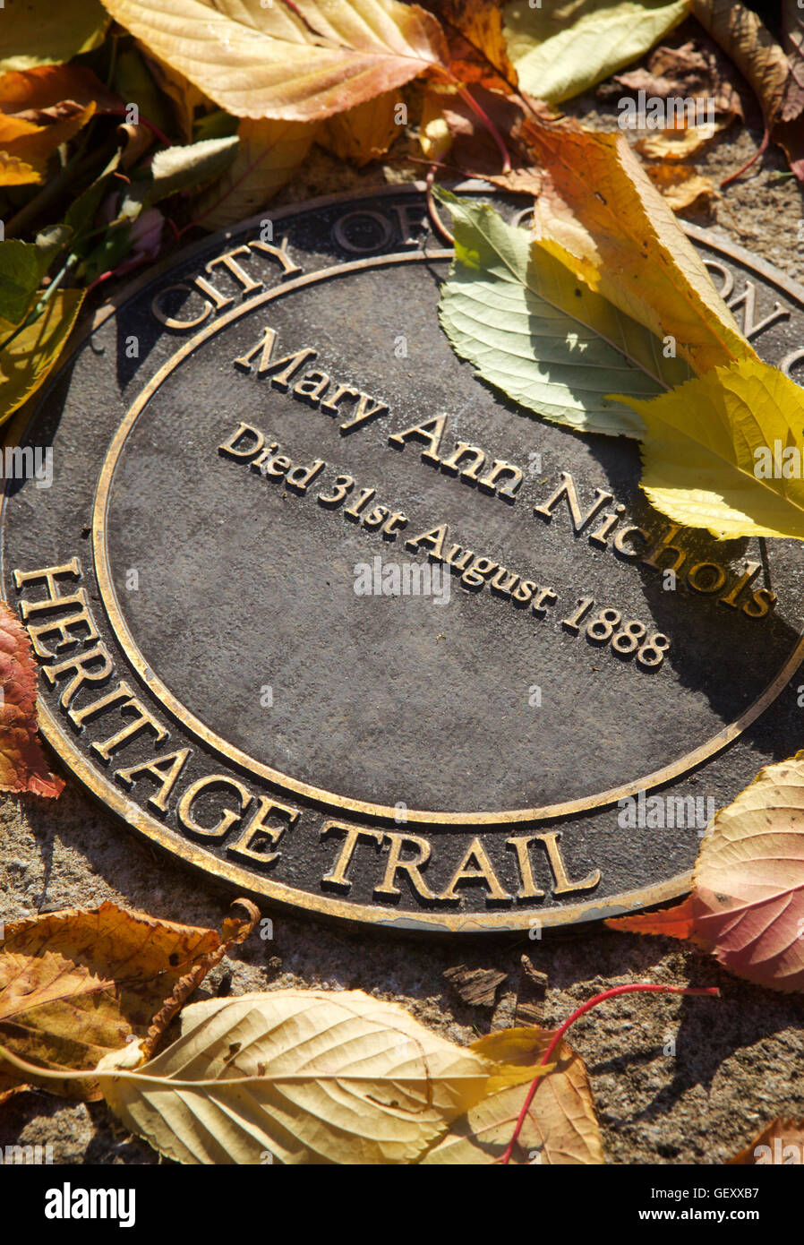 Memorial marker of Mary Ann Nichols who was a victim of Jack the Ripper at City of London Cemetery. Stock Photo