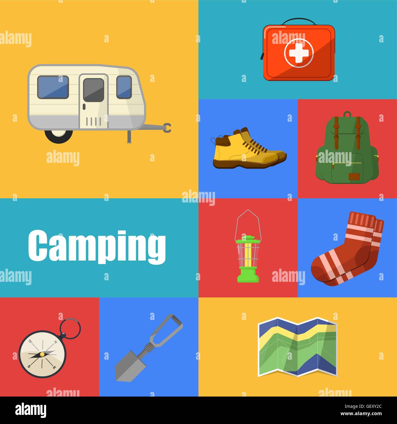 Camping equipment symbols and icons Stock Vector Image & Art Alamy