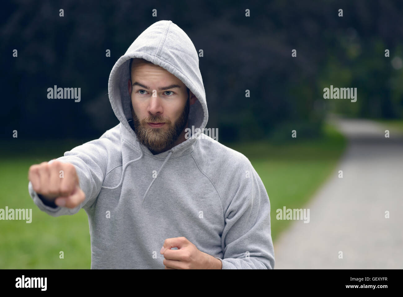 working out in a hoodie
